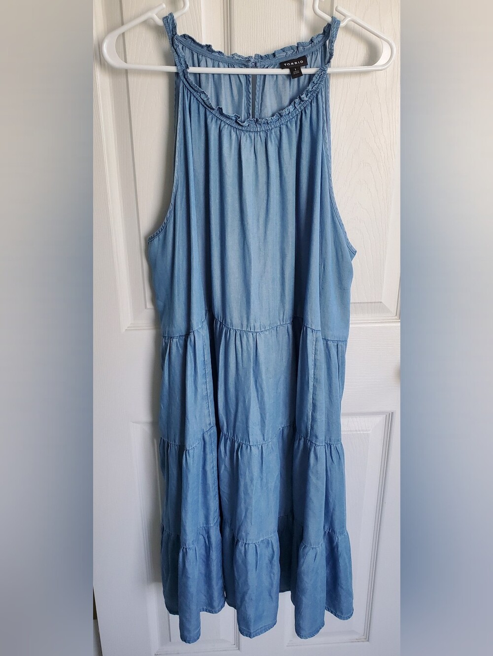 Torrid Blue Chambray Sleeveless Tiered Midi Trapeze Dress Size 1 (14/16)